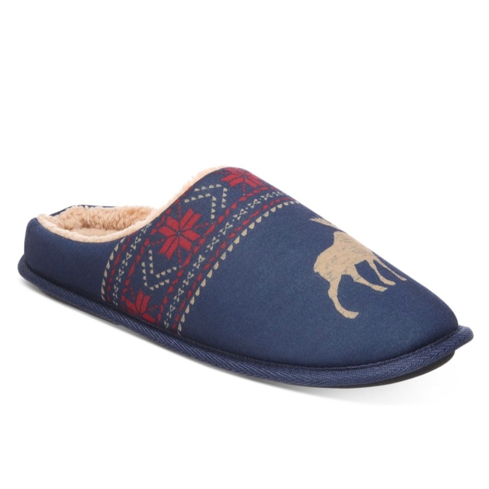 Club Room Men's Moose-Print Slippers (Navy, Small) Size 6-7 New in Box